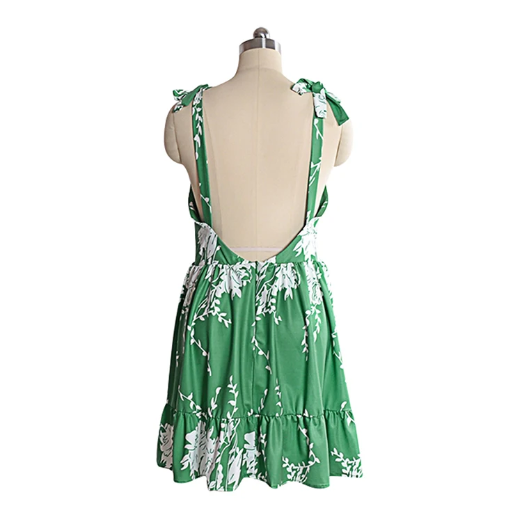 2018 Summer Fashion Sexy Mini Backless Floral Printrd Beach Dress Girls