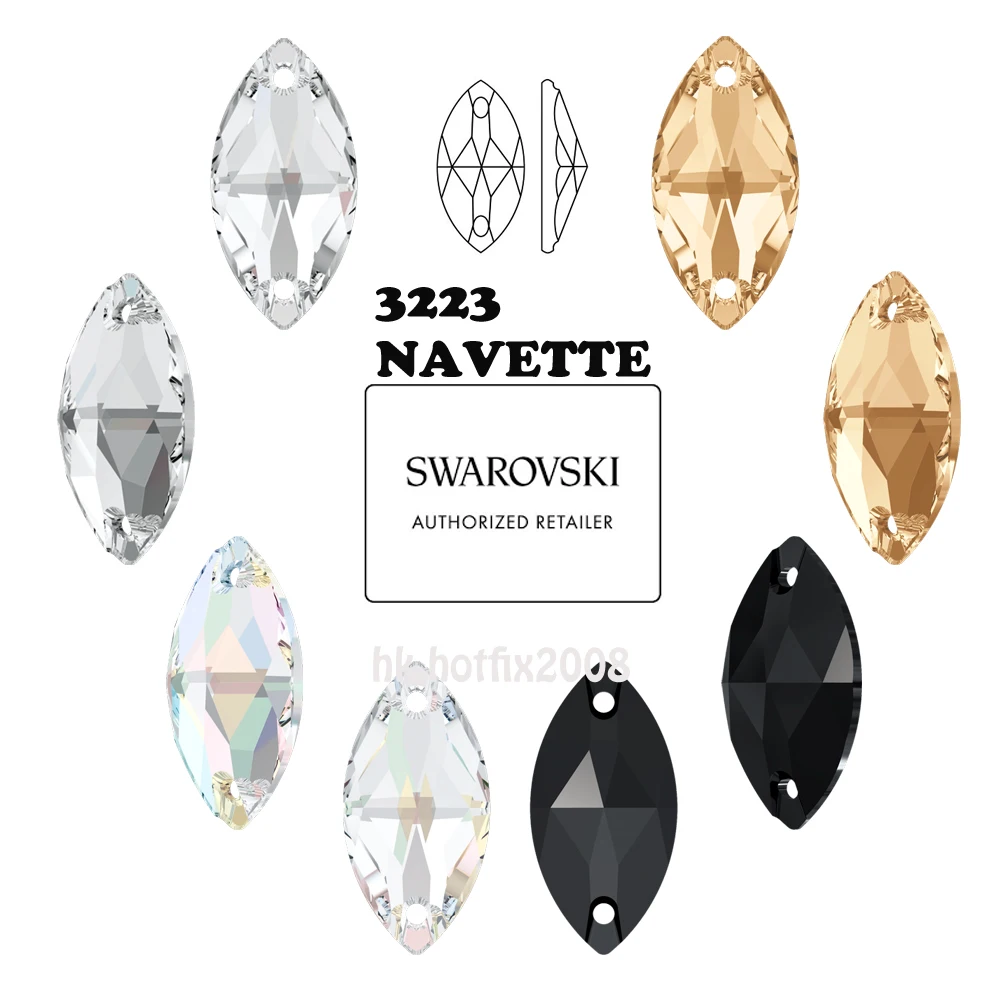 

New 3223 Navette ( 2 holes ) Pick you want Crystal From Swarovski Elements Sew On Rhinestones, Ab crystal (ab), crystal clear (001), jet (280), golden shadow (gsha)