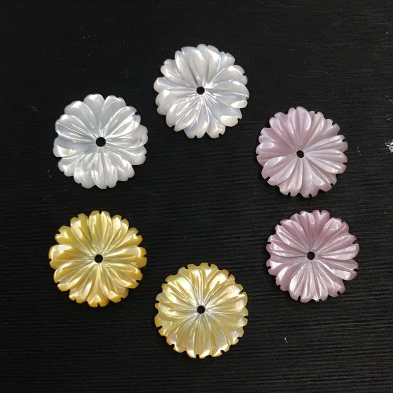 

loose drilled gold shell flower beads seashell beads carved mother of pearl shell, White/white/yellow