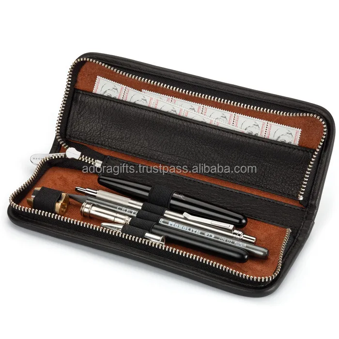 Black Color Pen Pencil Leather Case With Multiple Pen Holders Buy Office And School Use Pen