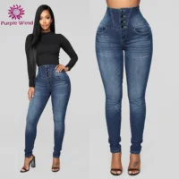 

High waist with 4 button skinny wholesale Colombian jeans for womens