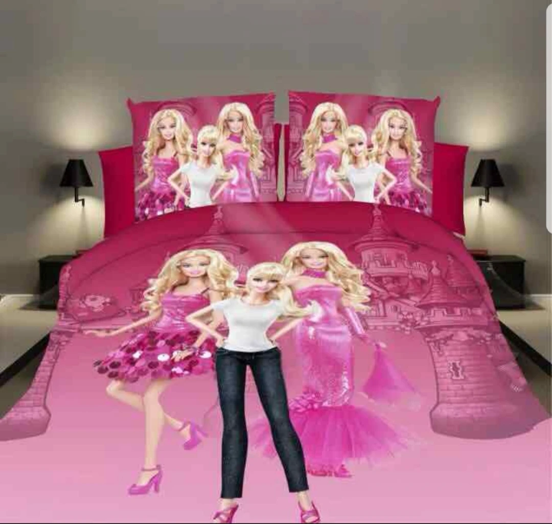 Style Maniac Present Barbie 3d Printed Double Bedsheet With Two