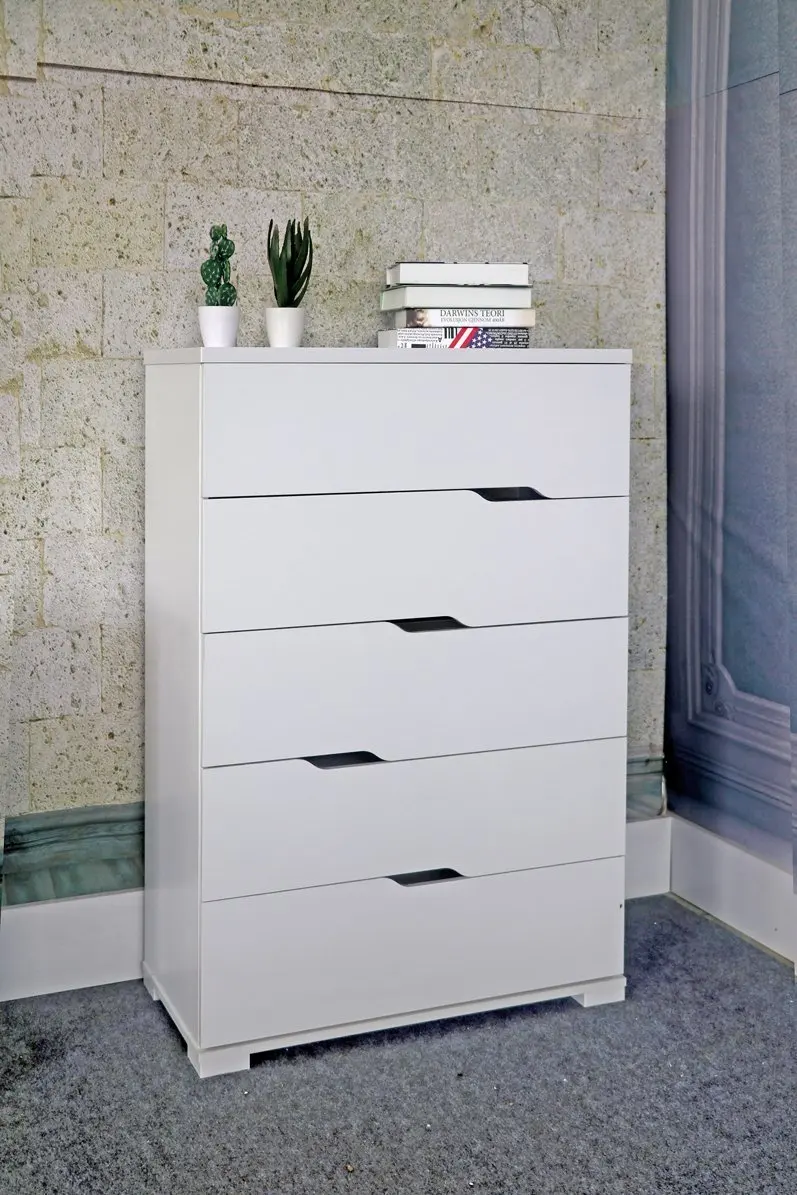 Smart home K16013 Eltra K Series Diagonal Open Handles 5 Drawers Chest Dresser (5 Drawers, White)