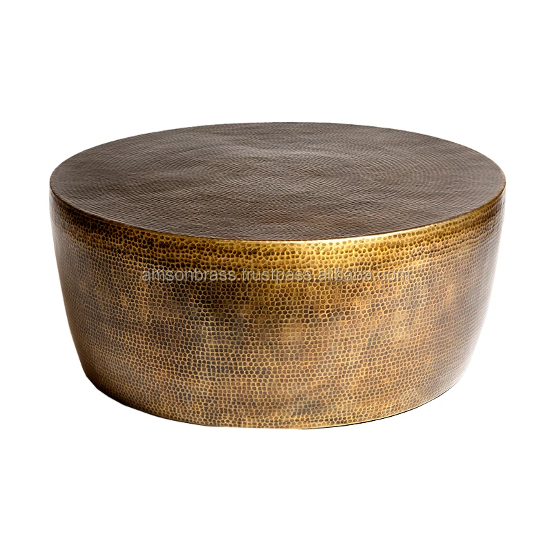 Metal Hammered Antique Storage Space Coffee Table And Stool For Home