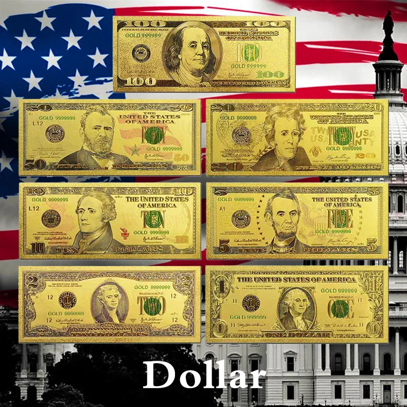 Details about   7pcs/Set Paper Money Paper USA Monry Collection Banknotes Gold Foil Bill Craft D 