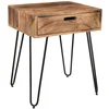 Industrial & vintage Indian solid mango wood 1 drawer bedside table with iron metal legs