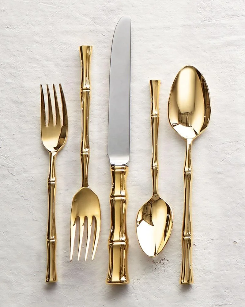 Gold Plated Stainless Steel Cutlery Set With Bamboo Shape Handle For ...