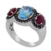 Blue Topaz, Burmese Ruby and Natural White Zircon Studded 925 Sterling Silver Rings
