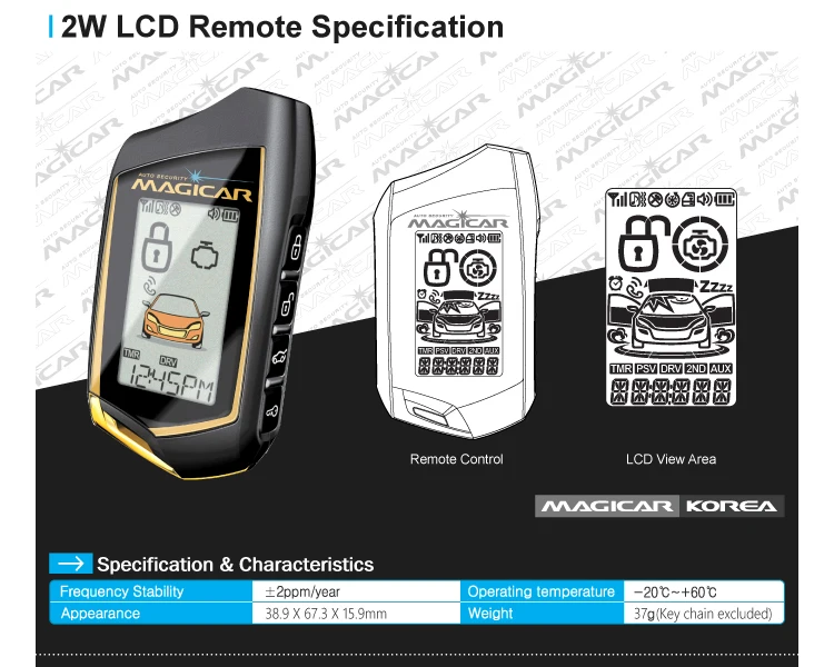 Magicar Car Alarm Security System Two Way Lcd Remote