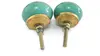 Light Turquoise Round Ceramic Knob with Green Horizontal lines