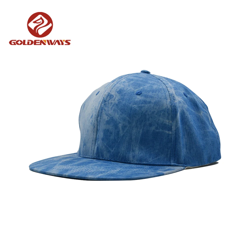 Plain Denim Distressed Baseball Cap Custom Adjustable Flat Brim