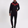 Men Custom Design Warm Up Training Running Athletic Casual Winter Rose Embroidered Black Jogger & Hoody Hoodie Track Suit