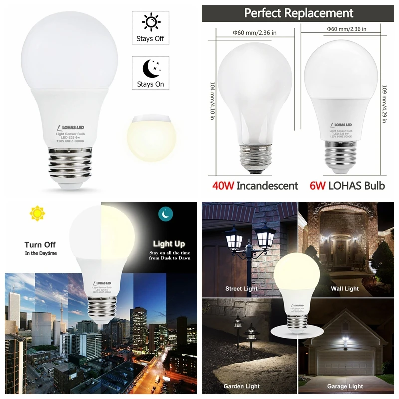 7w 9w 12w Automatic Light Bulbs E26 E27 Dusk To Dawn Led