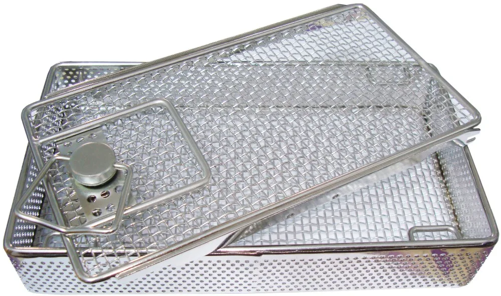 Wire Mesh Tray With Drop Handles Medical Sterilizing Basket
