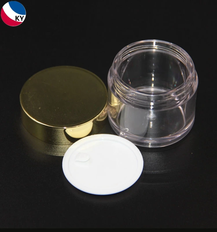 Clear Wide Mouth Bottle Container Gold Cap Thick Walled Cosmetic 1oz