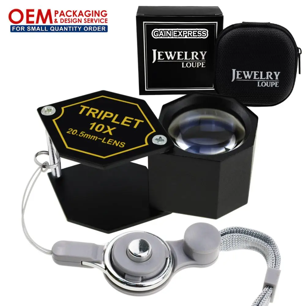 

10x 20.5mm Triplet Lens Jewelry Loupe Magnification Optical Glass Metal (Aluminum) Black Frame (OEM Packaging Available)