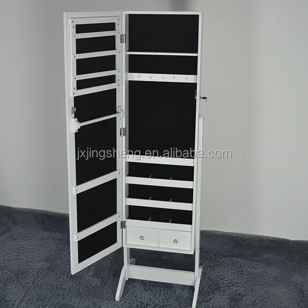 Glass Lockable Fulllength Mirrored Floor Standing Jewelry Display In The Living Room