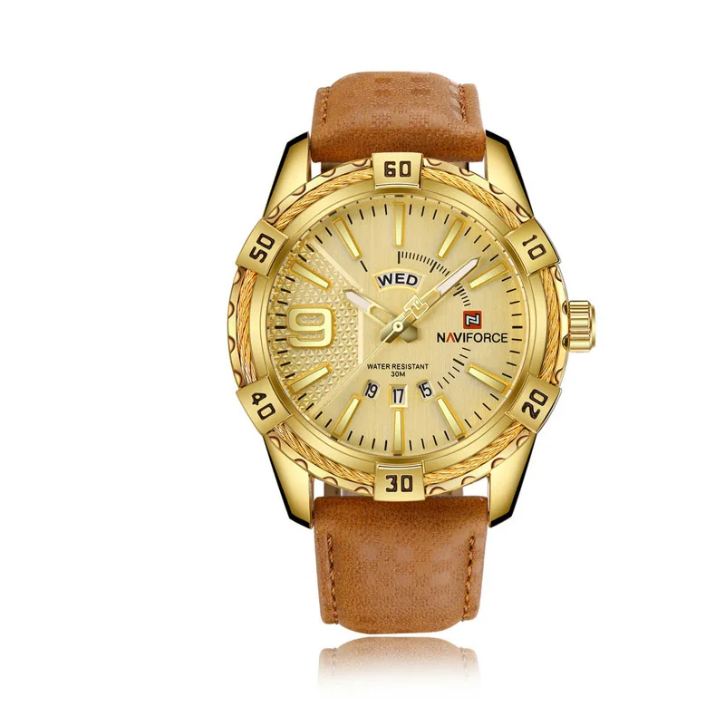 

NAVIFORCE-9117L Popular Gold Multifunction with Luminous Gentlemen Watches Waterproof Leather Watches for Men, Mix color