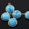 Stabilized Turquoise 8mm Round Four Stone Briolette 925 Sterling Silver Gold Plated Bezel Pendant