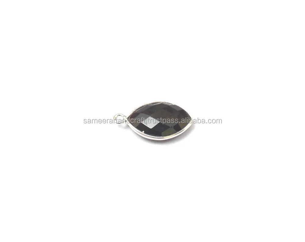 Black onyx gemstone connector marquise shape silver plated jewelry supplies jewelry making gemstone bezel connector