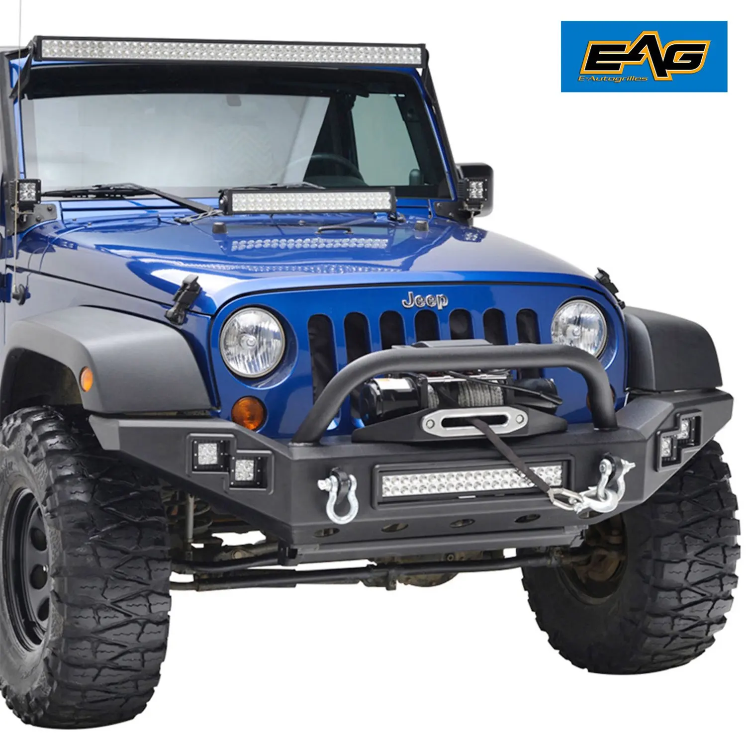 Rock Crawler Blue LED Headlight DRL+Hi+Lo Beam+Cree for 07-17 Jeep JK Wrangler