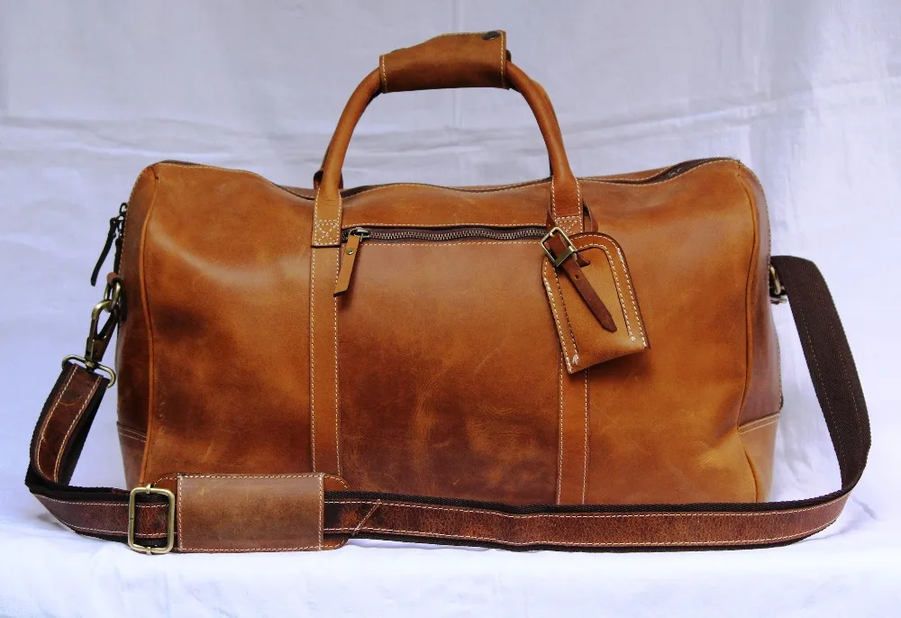Full Grain Genuine Crazy Horse Leather Duffel Travel Overnight Weekend