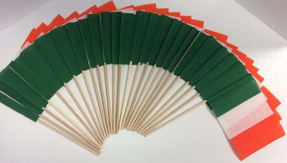 Made in The USA!! Pack of 24 Cotton 4"x6" Ireland Miniature Desk & Little Table Flags, 2 Dozen 4"x 6" Irish Small Mini Stick Flags (Flags Only)