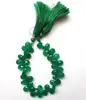 Shining natural green onyx loose gemstone pear briolette stand beads