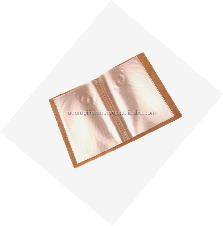 Brown A4 2-coloured artificial leather restaurant menu folder with 6 transparent sleeves available in 9 designs