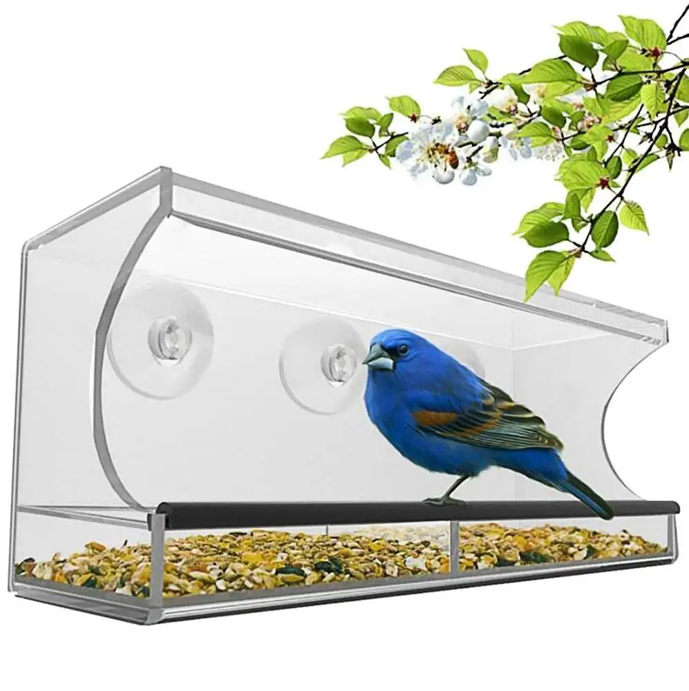 
Wholesale large Window Bird Feeder House ,Acrylic Window Bird Feeder with Strong Suction Cups with removable tray drain holes 