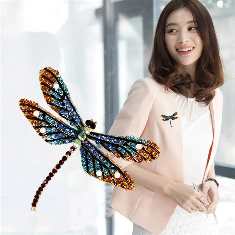 

Wholesale New Fashion Women Coat Insect Brooch Pin Crystal Vintage Dragonfly Brooches, Blue/yellow/red