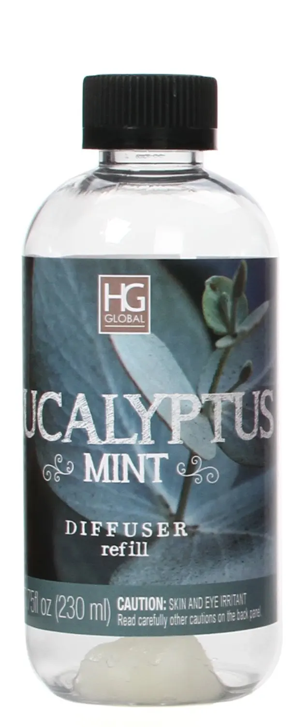 Hosley Aromatherapy Premium Eucalyptus Mint Reed Diffuser Refills Oil, 230 ml (7.75 fl oz) Made in USA. Bulk Buy. Ideal Gift for Weddings, Spa, Reiki, Meditation Settings W1