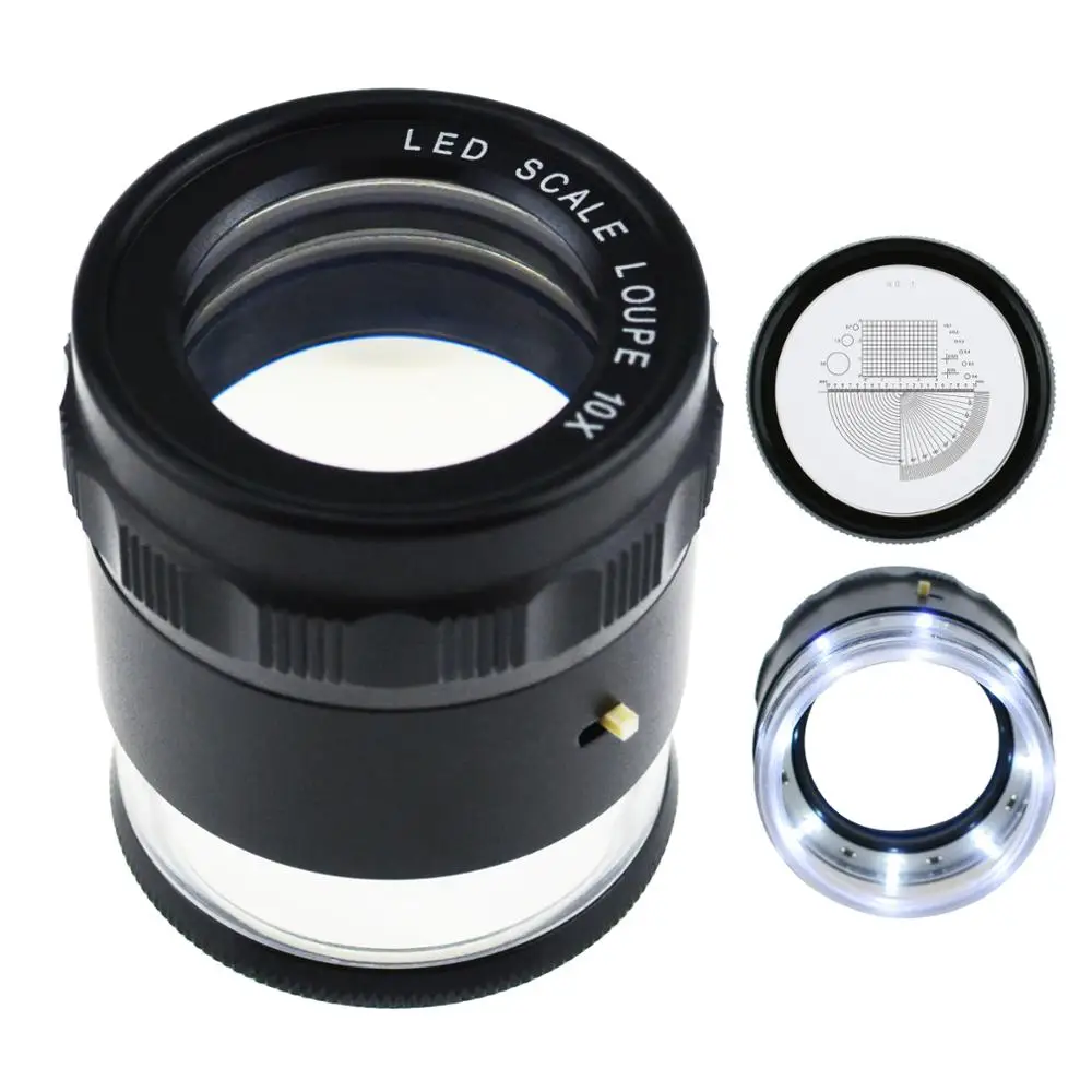 

Magnifier Glass 10x 25mm Jewellers Eye Jewel Jewelry Loupe Reticle Scale 20mm with LED Light