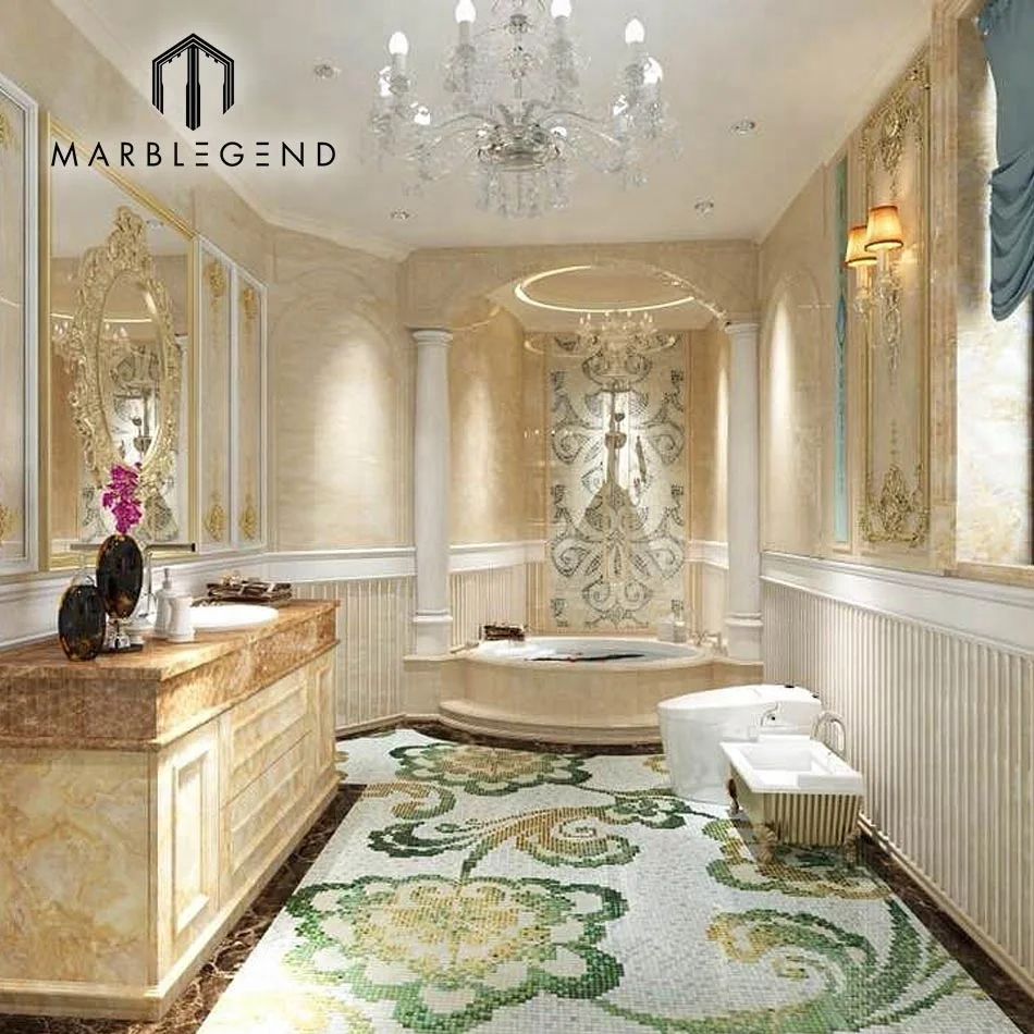 
commercial building construction materials marble art mosaic pattern luxury villa bathroom interior design 