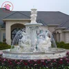 Outdoor Tiered White Marble Water Fountain With Horse and Figure Statue Design for Front Yard Decor for Sale