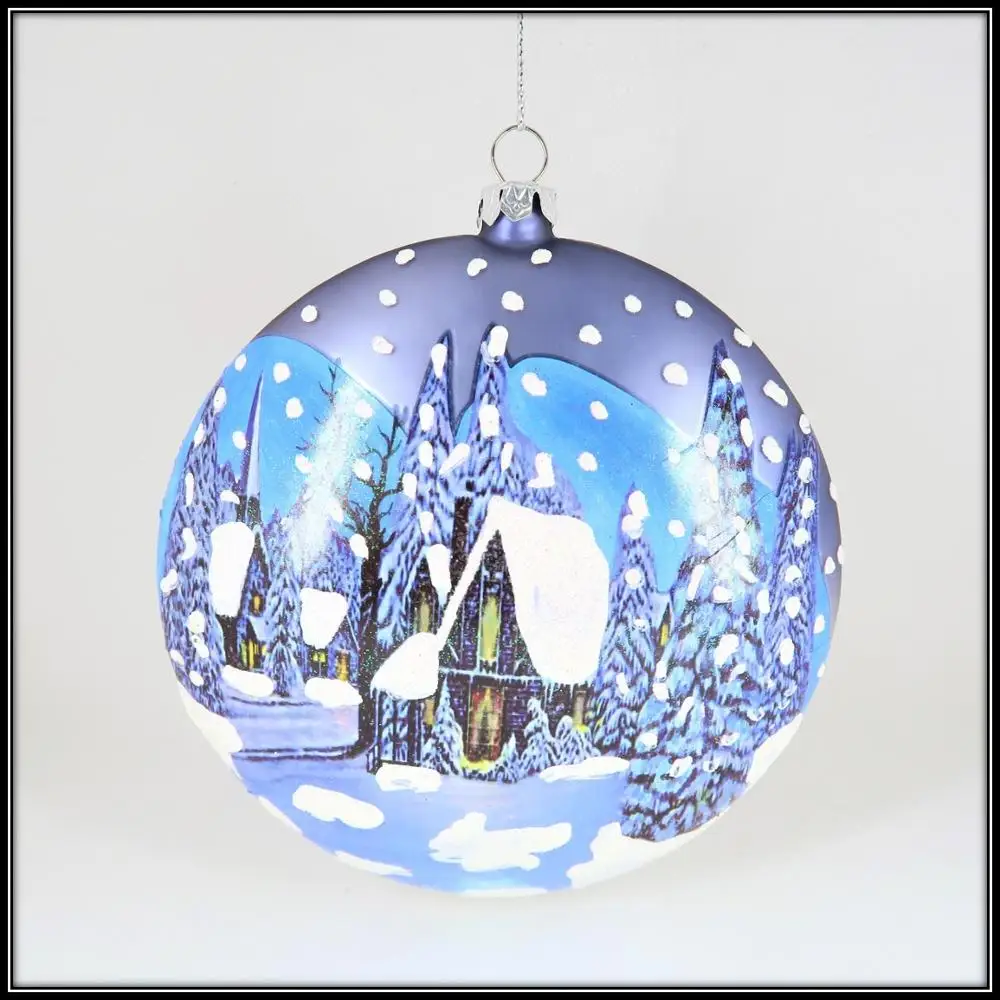 
Christmas Decoration Snow Scenery Glass Round Disc Ornament 