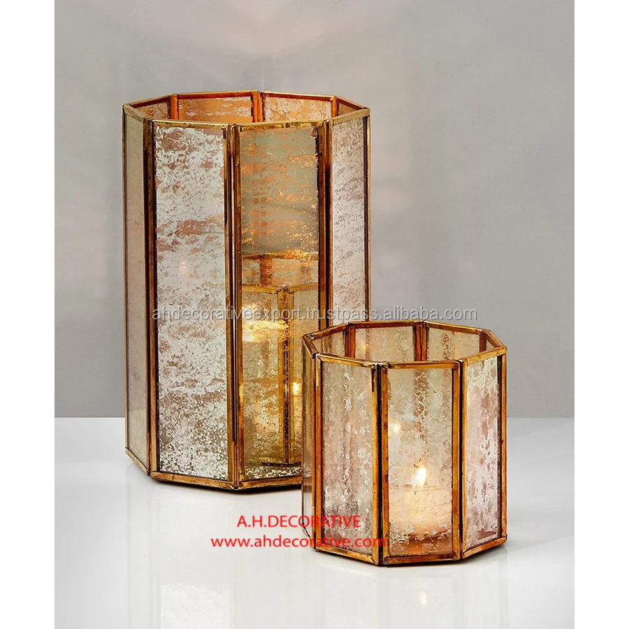 Gold Octagon Mercury Glass Pillar Candle Holder Buy Tall Glass Candle