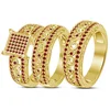 Gold Plated Trio Ring Set with Sterling Silver & Ruby Setting