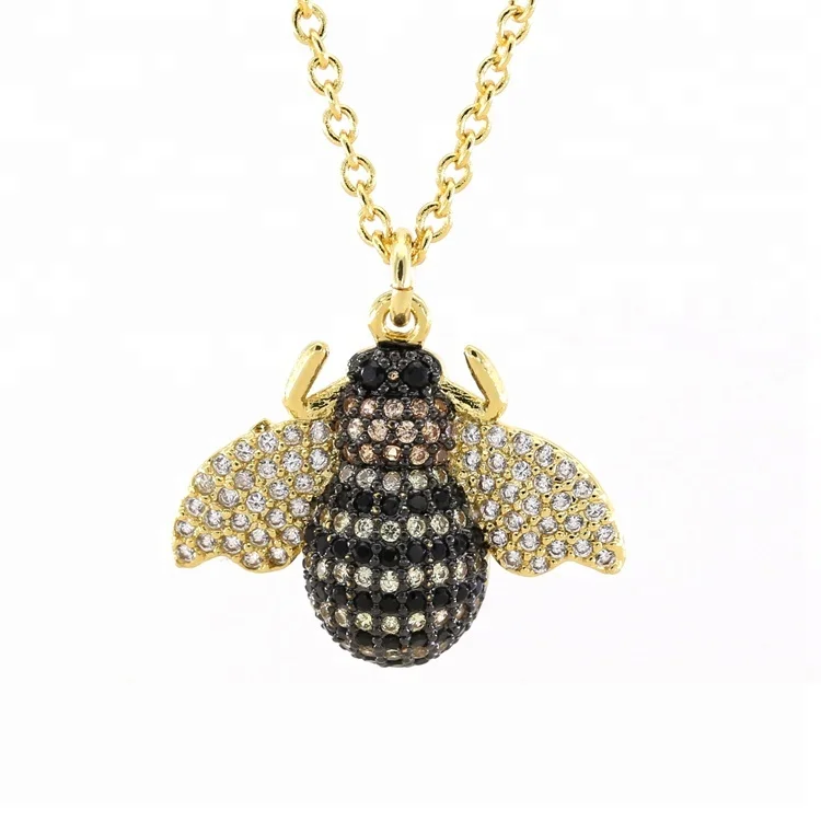 

Cubic zirconia custom animal bee jewelry making part brass bead chain CZ necklaces designs charm, Gold;silver;rose gold and black