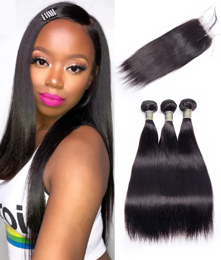 

Sunlight Peruvian Remy Straight Hair 4 Bundles With Lace Closure,30inch peruvian hair virgin yaki straight hair