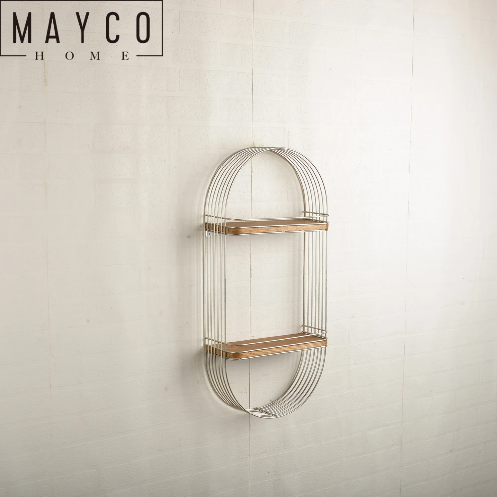 Mayco Decorative Modern Wood Curved Metal Wall Oval Shelf For Living