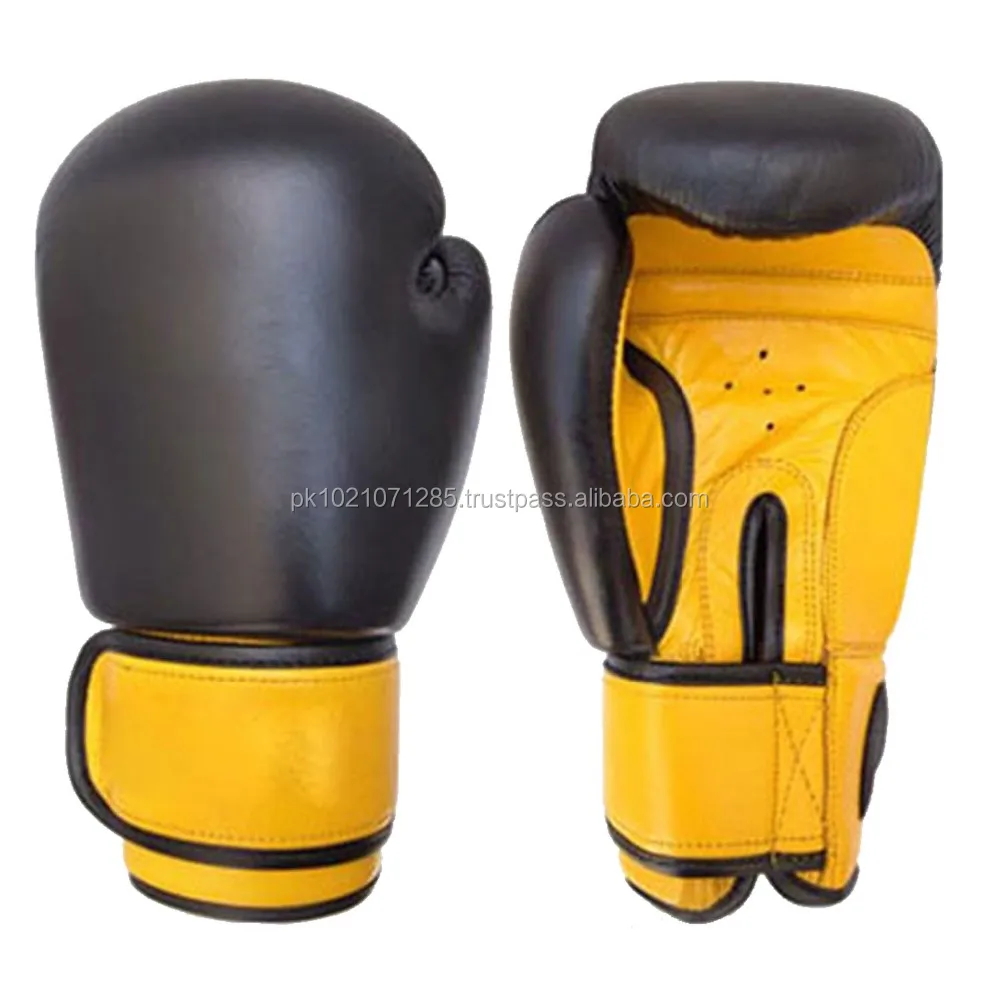 Unbranded New Custom Made Leather Black Yellow Boxing Gloves