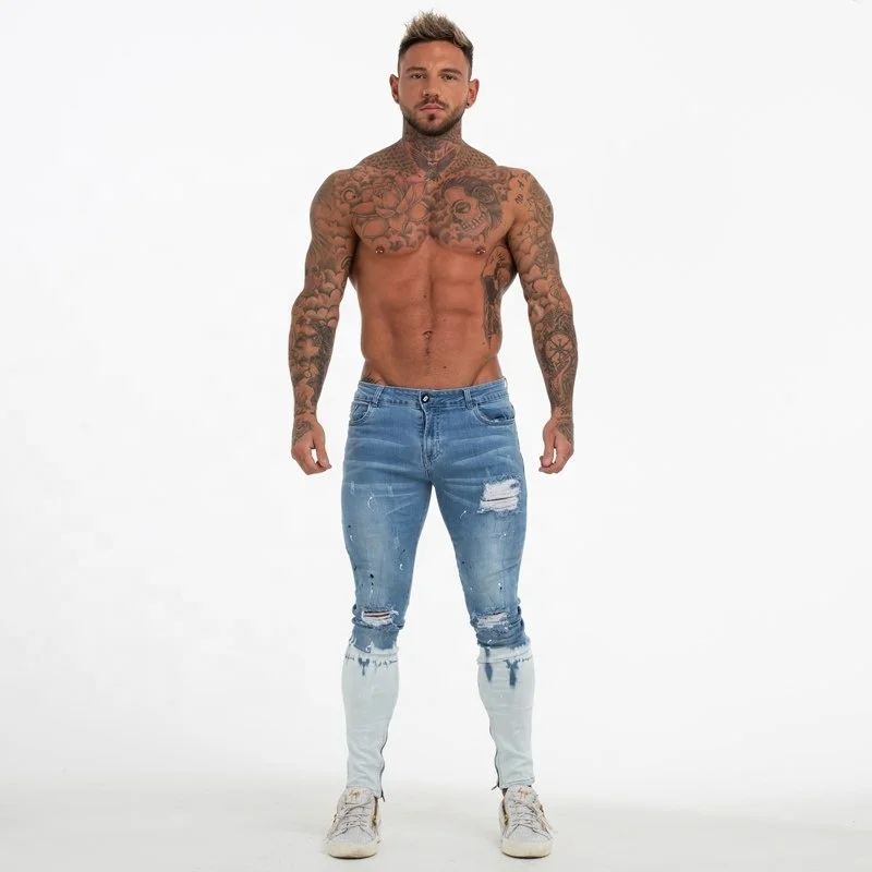 

New style light blue ripped mens jeans pants slim fit skinny denim jean dropship jeans