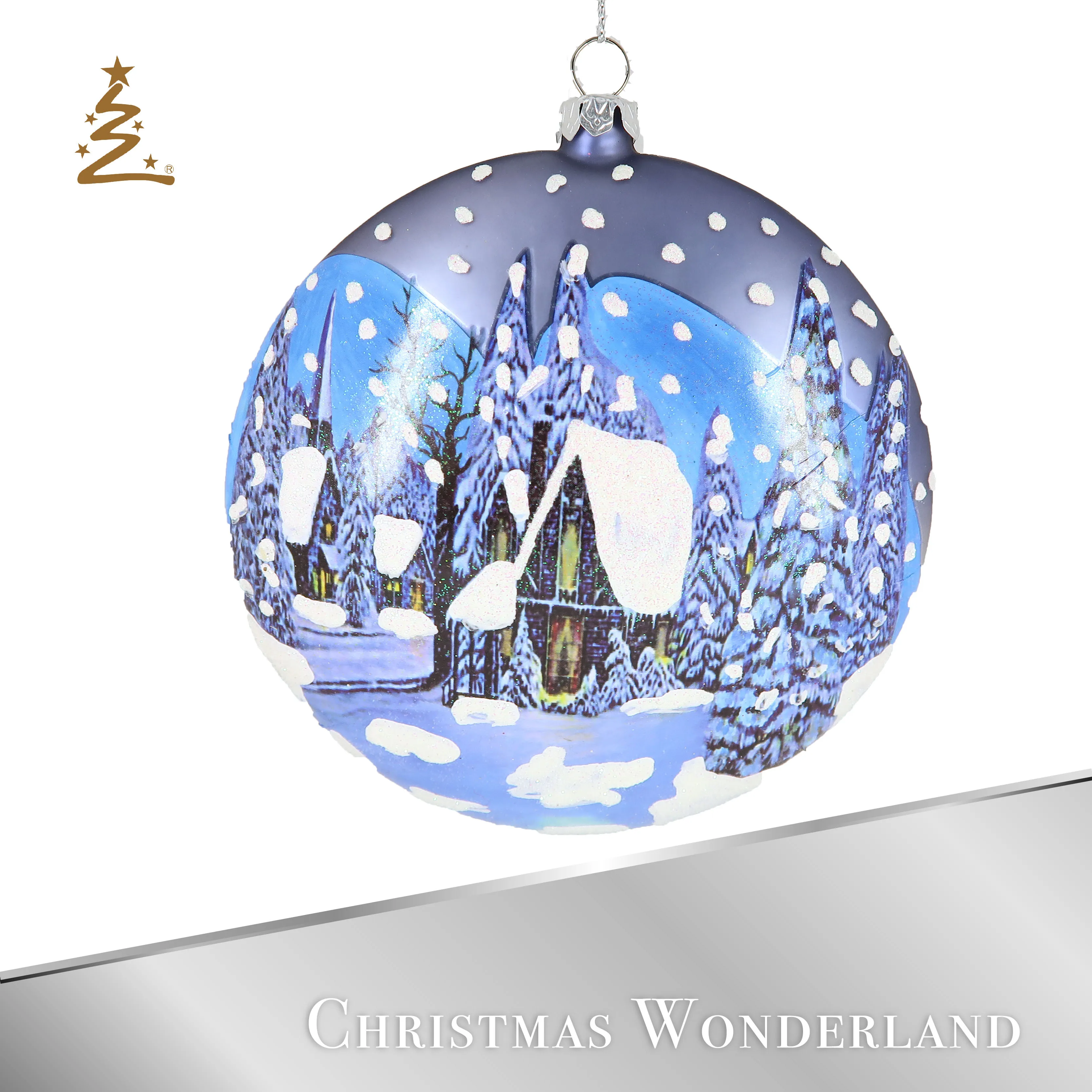 
Christmas Decoration Snow Scenery Glass Round Disc Ornament 