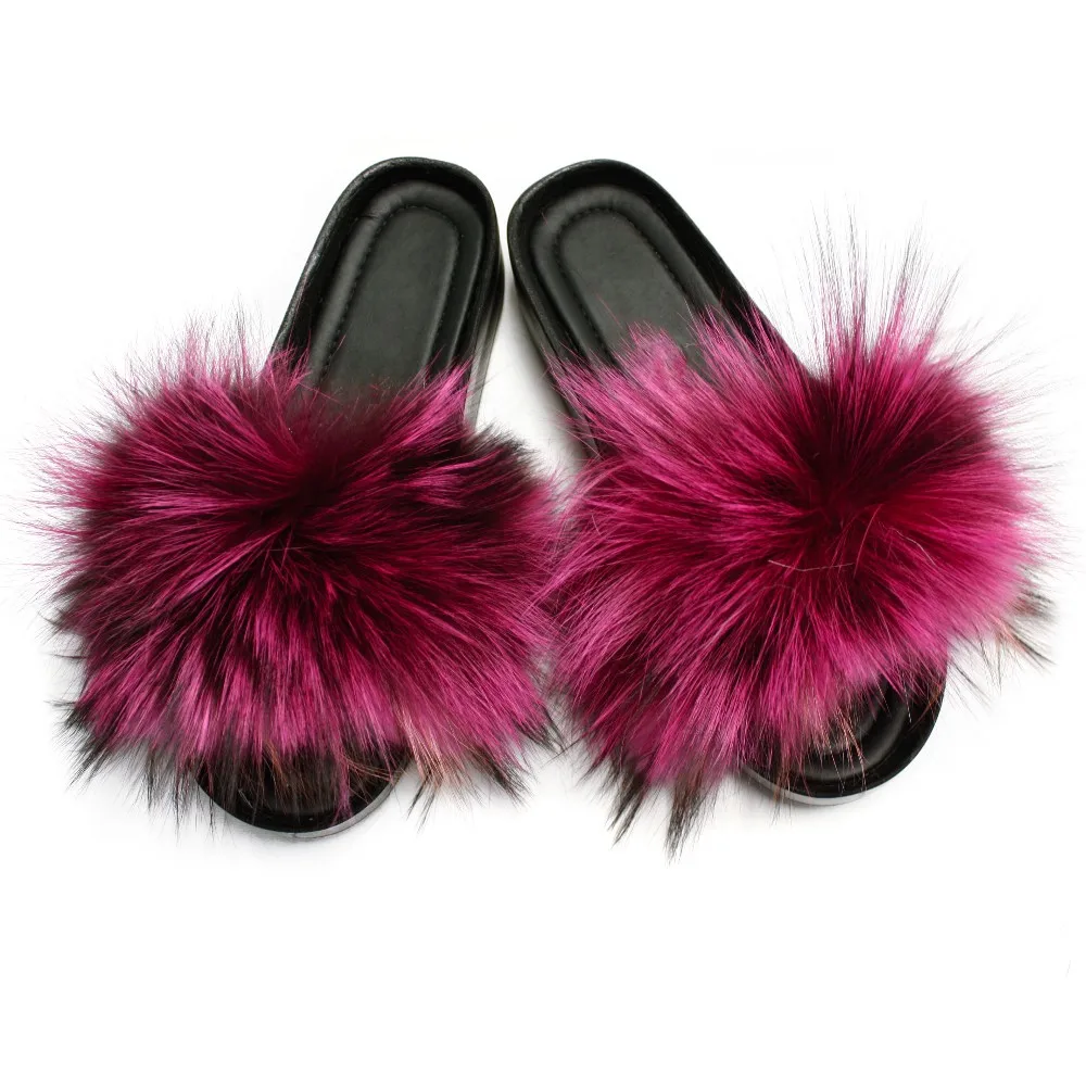 hot pink furry slides