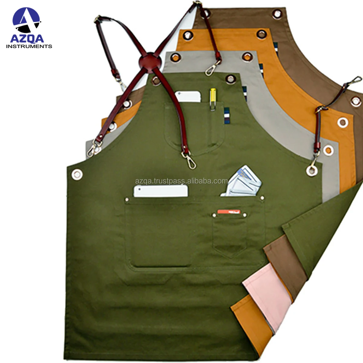 Double Sides Multicolored Cotton Bib Apron With Leather X Strap