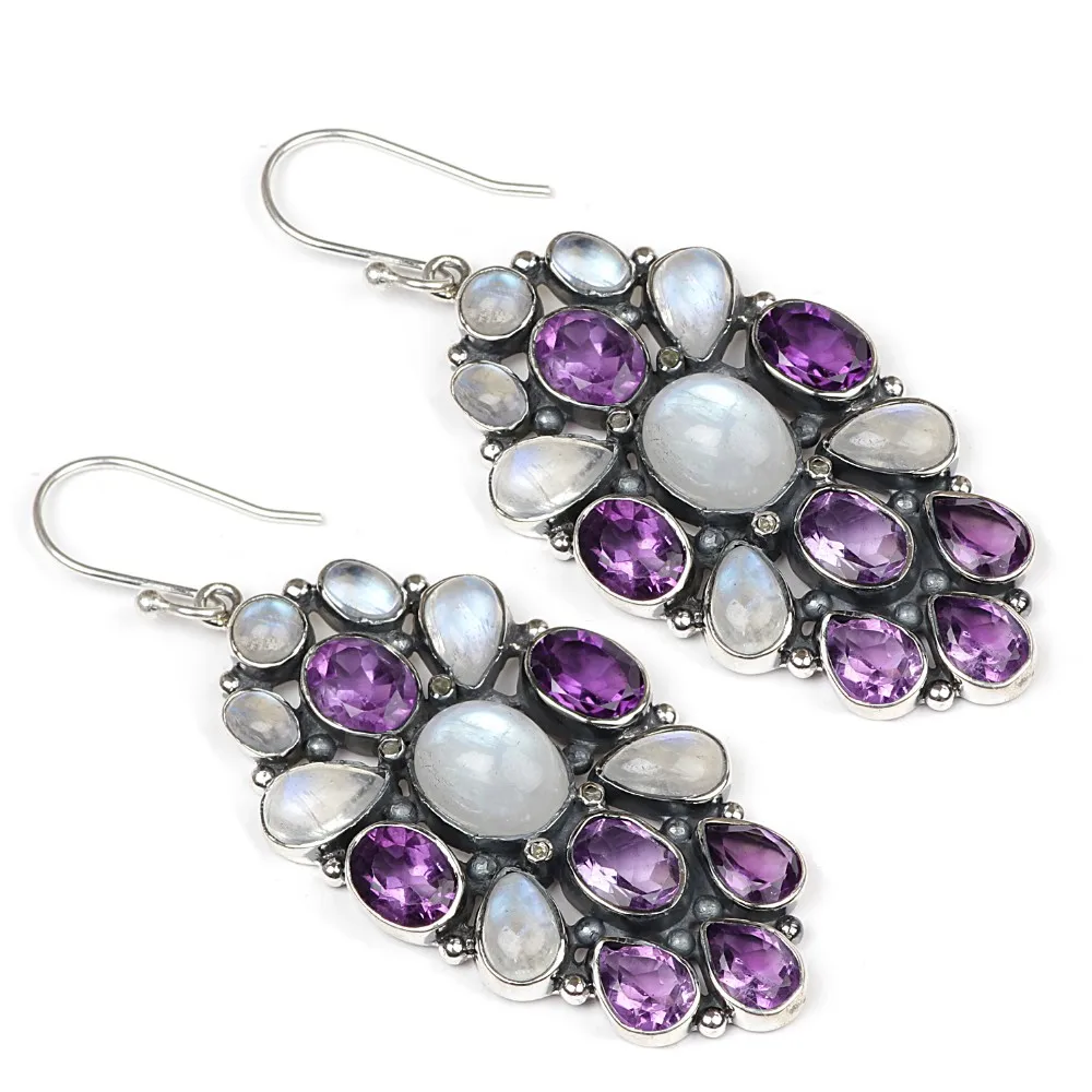 Silver Palace Sterling Silver Natural Rainbow Moonstone Earrings for Women and Girls