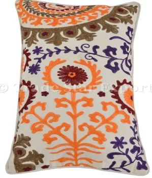Indian Ethnic Suzani Pillow Cover Cotton Embroidered Cushions Boho