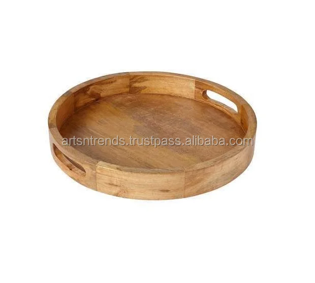 Round Wooden Tray Wooden Serving Tray Wooden Breakfast Tray Wholesale