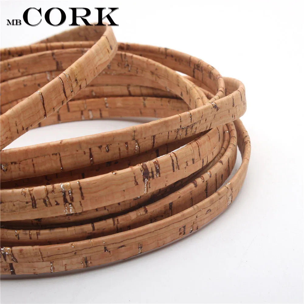 Portuguese Cork 10mm flat natural with sliver cork cord 10mm leather jewelry supplies Cor-200